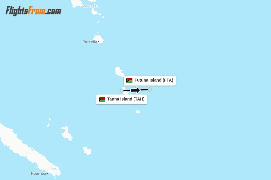 Flights from Tanna Island to Futuna Island route map