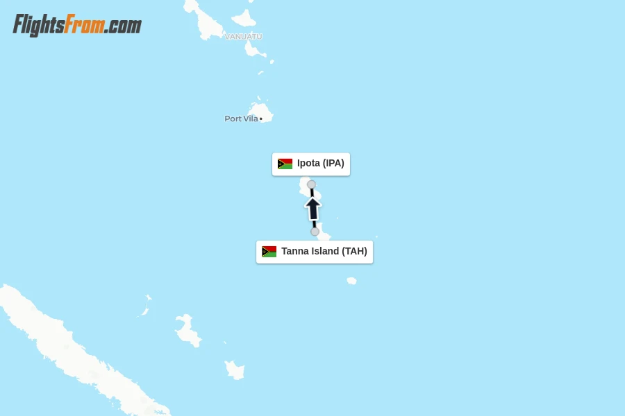 Flights from Tanna Island to Ipota route map