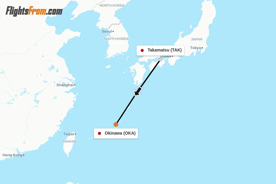 Flights from Takamatsu to Okinawa route map