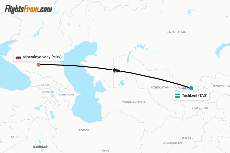 Flights from Tashkent to Mineralnye Vody route map
