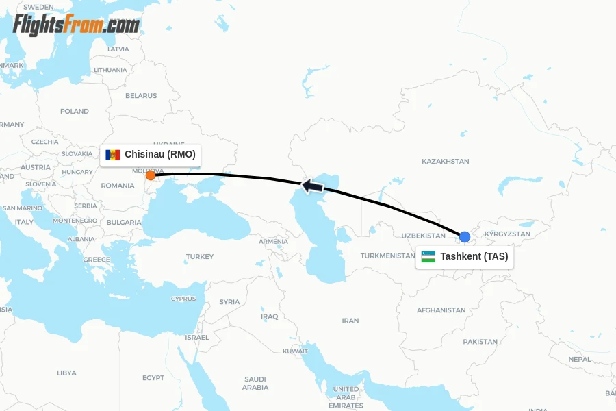 Flights from Tashkent to Chisinau route map