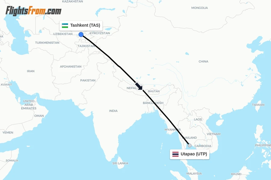 Flights from Tashkent to Utapao route map