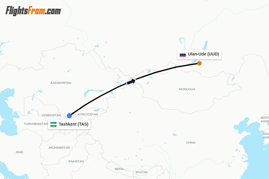 Flights from Tashkent to Ulan-Ude route map