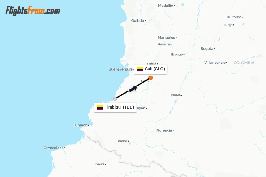 Flights from Timbiqui to Cali route map