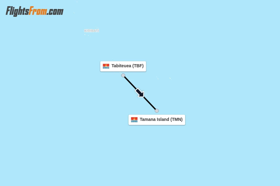 Flights from Tabiteuea to Tamana Island route map