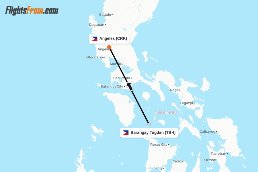 Flights from Barangay Tugdan to Angeles route map