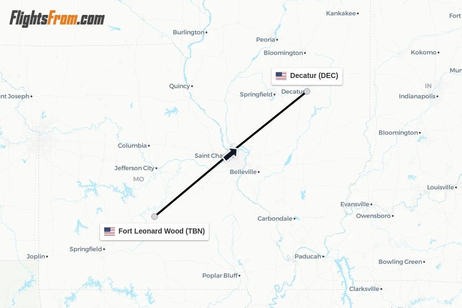 Flights from Fort Leonard Wood to Decatur route map