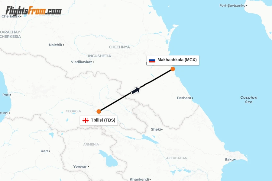 Flights from Tbilisi to Makhachkala route map