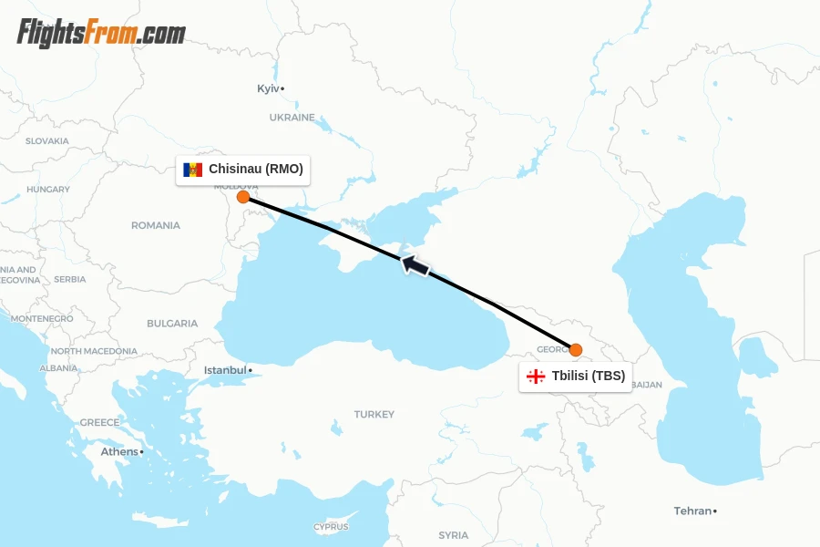 Flights from Tbilisi to Chisinau route map