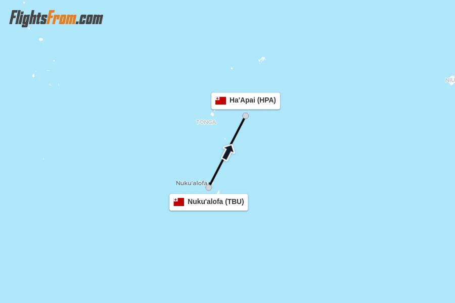 Flights from Nuku'alofa to Ha'Apai route map