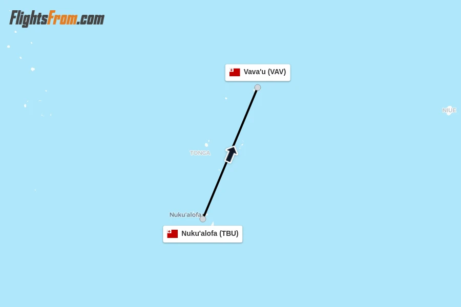 Flights from Nuku'alofa to Vava'u route map