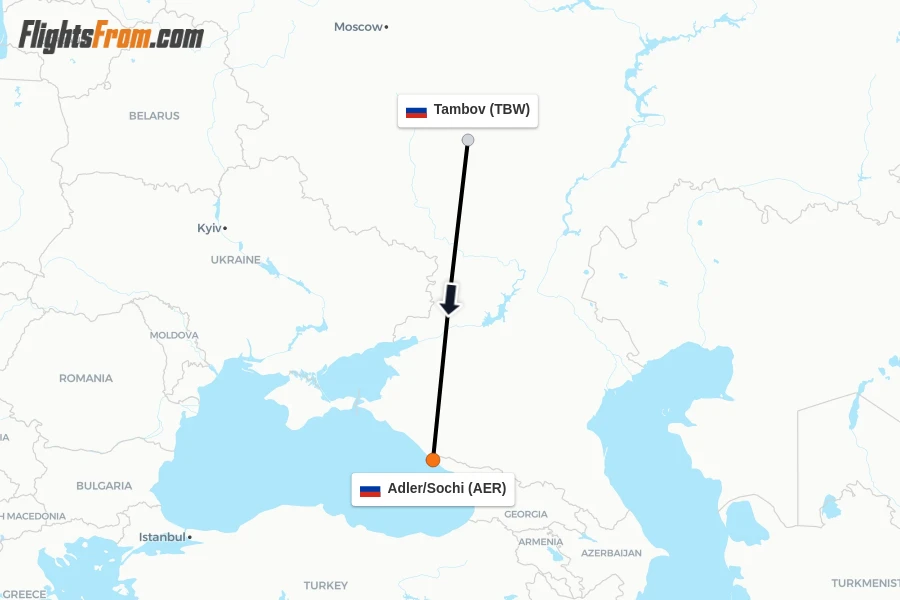 Flights from Tambov to Adler/Sochi route map
