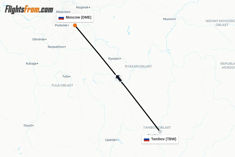 Flights from Tambov to Moscow route map