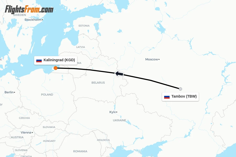 Flights from Tambov to Kaliningrad route map