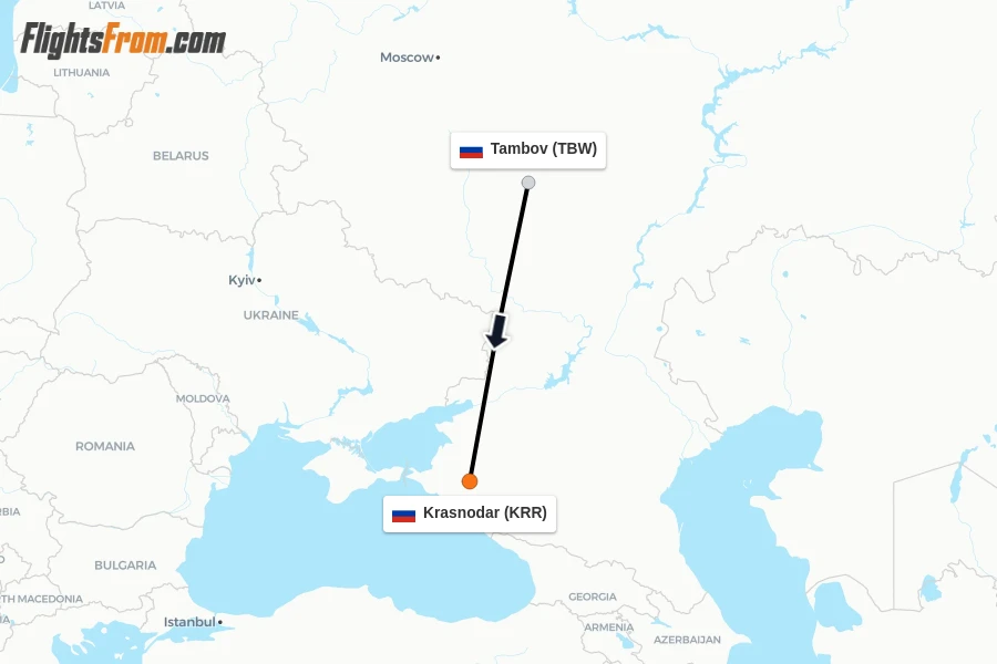Flights from Tambov to Krasnodar route map