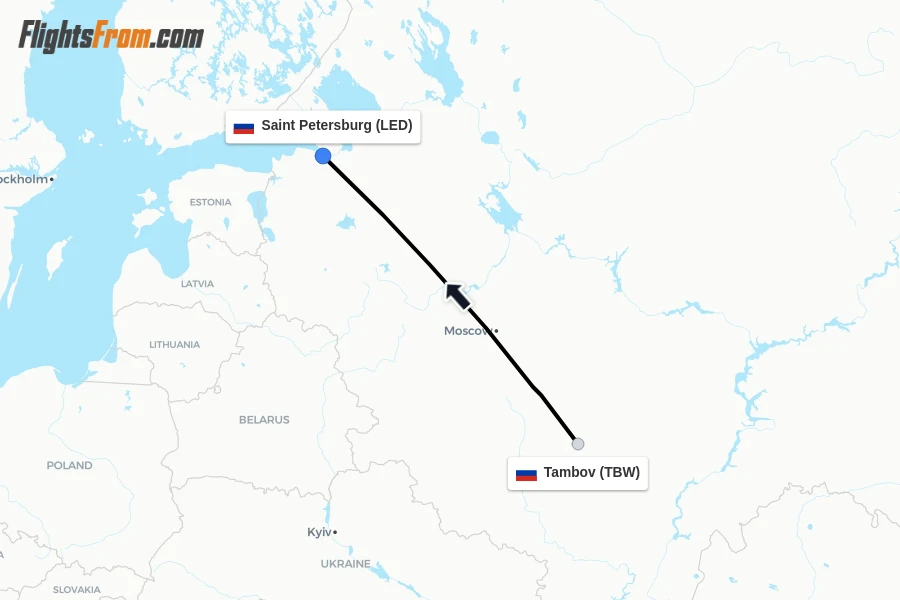 Flights from Tambov to Saint Petersburg route map