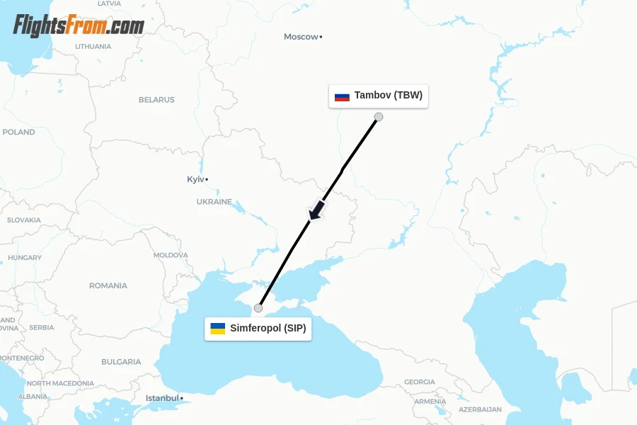Flights from Tambov to Simferopol route map