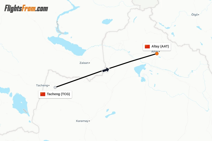 Flights from Tacheng to Altay route map
