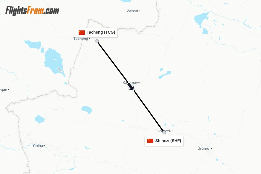 Flights from Tacheng to Shihezi route map