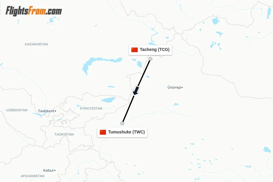 Flights from Tacheng to Tumushuke route map