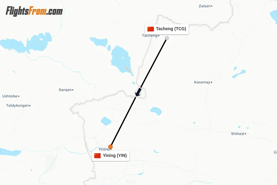 Flights from Tacheng to Yining route map