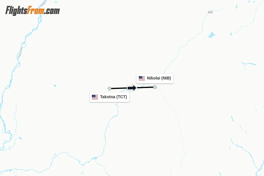 Flights from Takotna to Nikolai route map