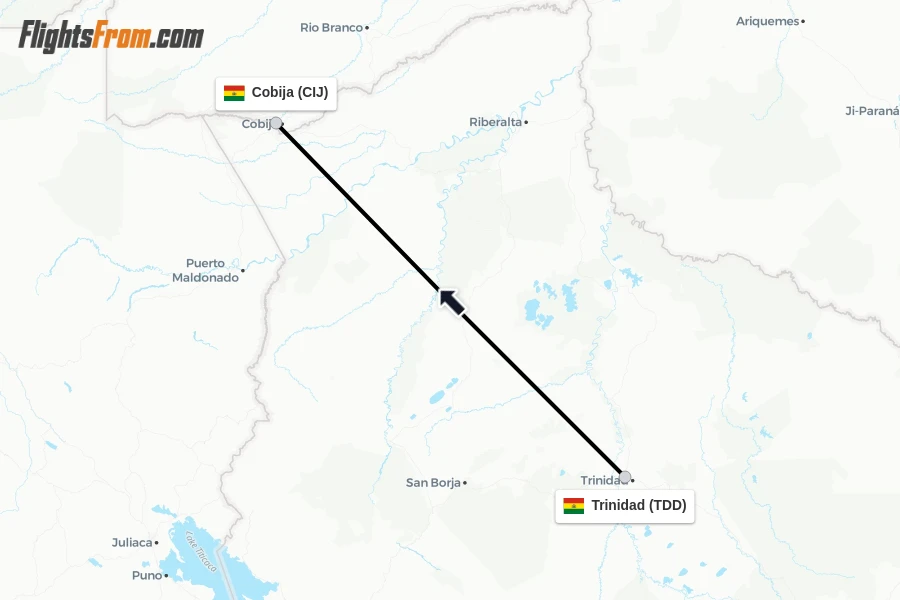 Flights from Trinidad to Cobija route map