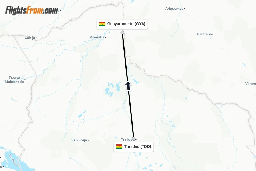 Flights from Trinidad to Guayaramerin route map