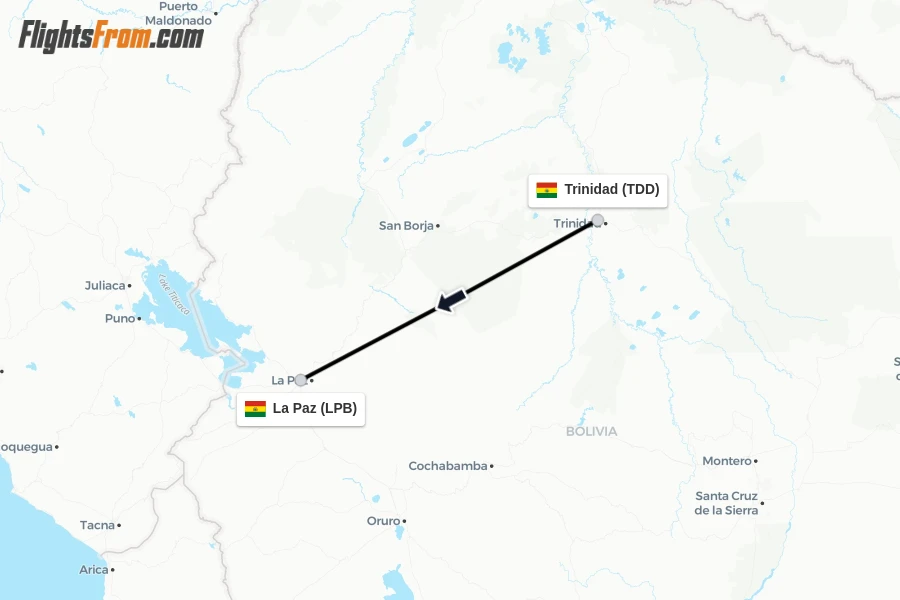 Flights from Trinidad to La Paz route map