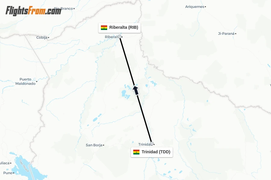 Flights from Trinidad to Riberalta route map