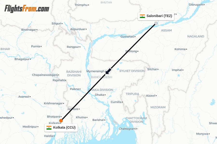 Flights from Salonibari to Kolkata route map