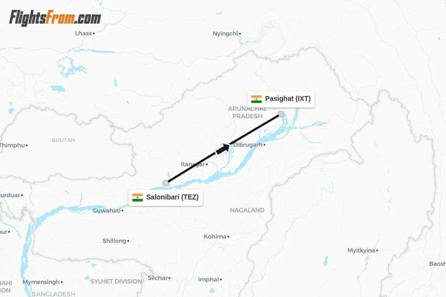 Flights from Salonibari to Pasighat route map