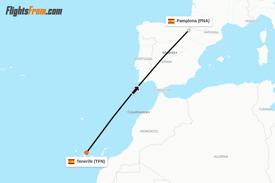 Flights from Tenerife to Pamplona route map