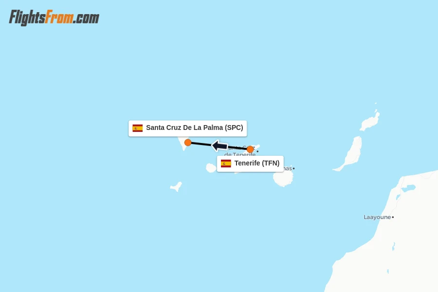 Flights from Tenerife to Santa Cruz De La Palma route map