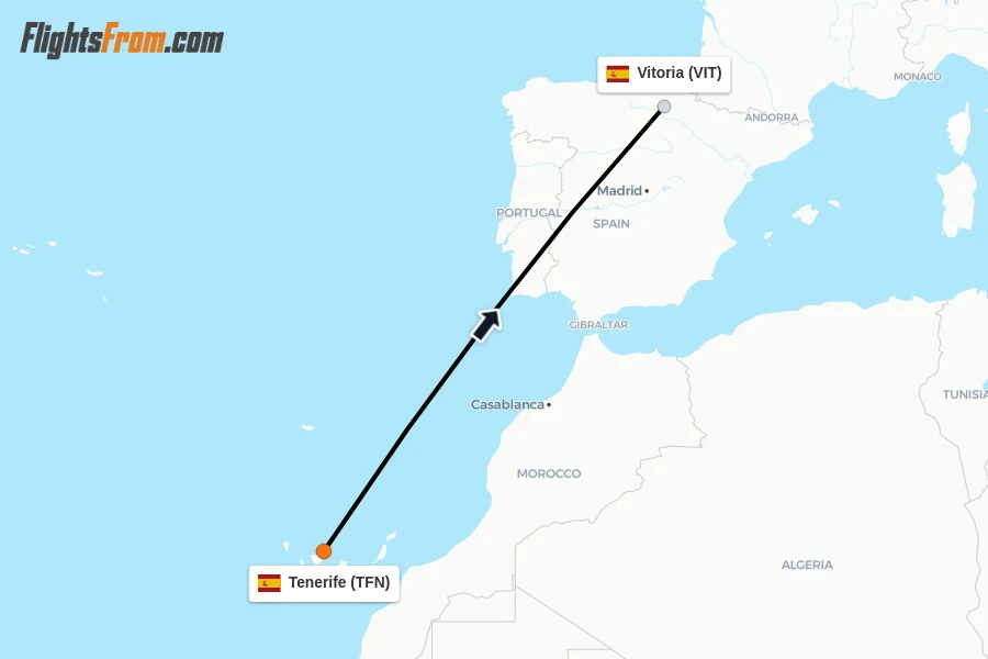 Flights from Tenerife to Vitoria route map