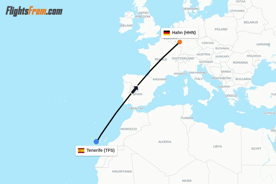 Flights from Tenerife to Hahn route map