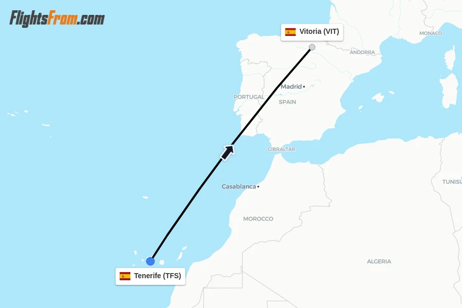 Flights from Tenerife to Vitoria route map