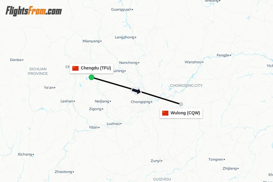 Flights from Chengdu to Wulong route map
