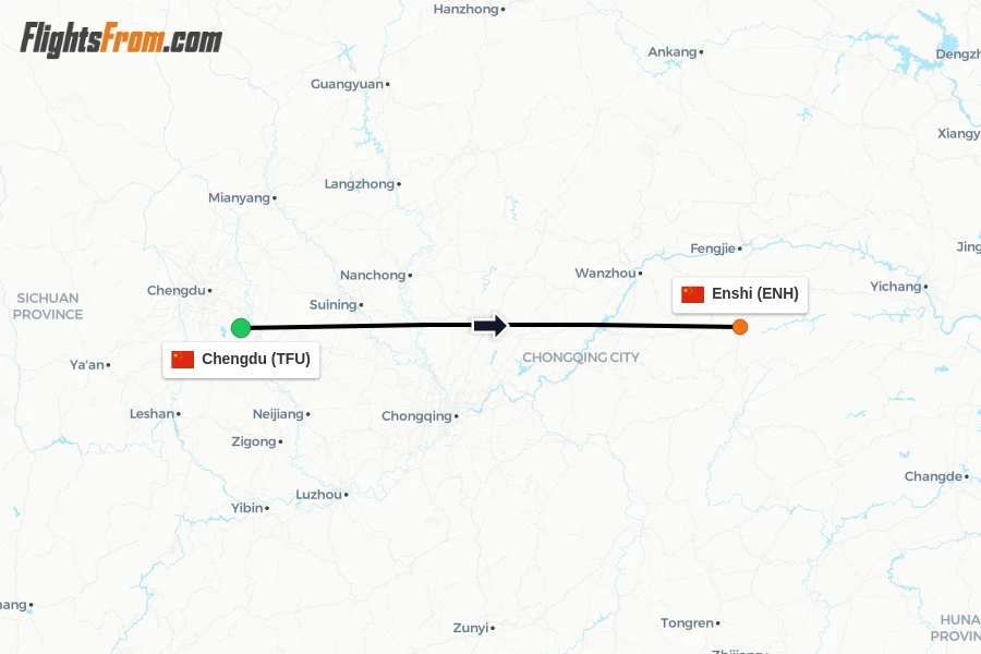 Flights from Chengdu to Enshi route map