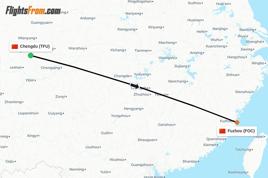 Flights from Chengdu to Fuzhou route map