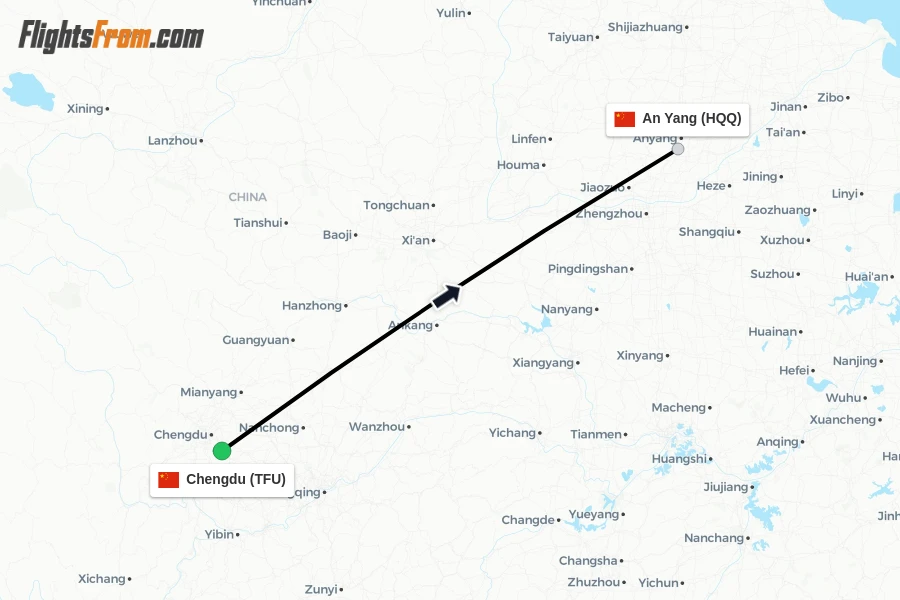 Flights from Chengdu to An Yang route map
