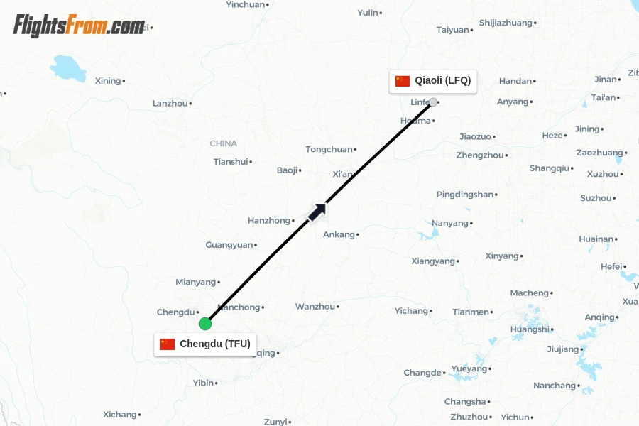 Flights from Chengdu to Qiaoli route map