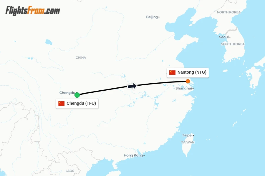 Flights from Chengdu to Nantong route map