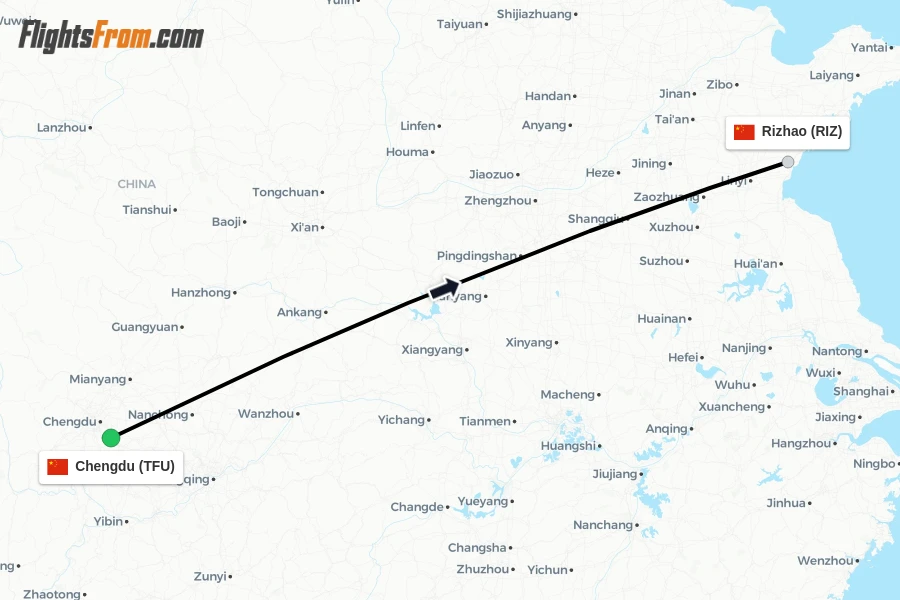 Flights from Chengdu to Rizhao route map