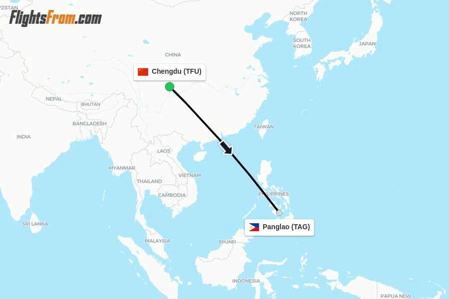 Flights from Chengdu to Panglao route map
