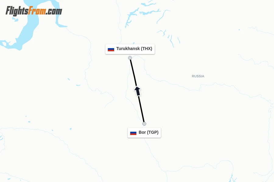 Flights from Bor to Turukhansk route map