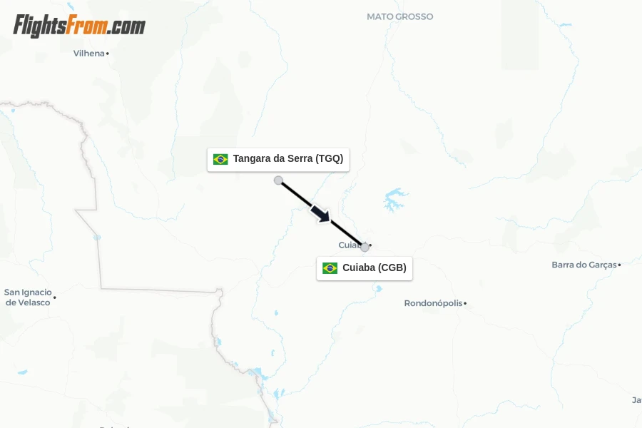 Flights from Tangara da Serra to Cuiaba route map