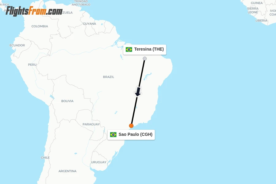 Flights from Teresina to Sao Paulo route map