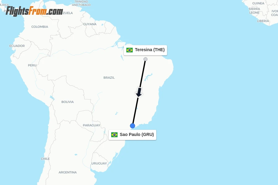 Flights from Teresina to Sao Paulo route map