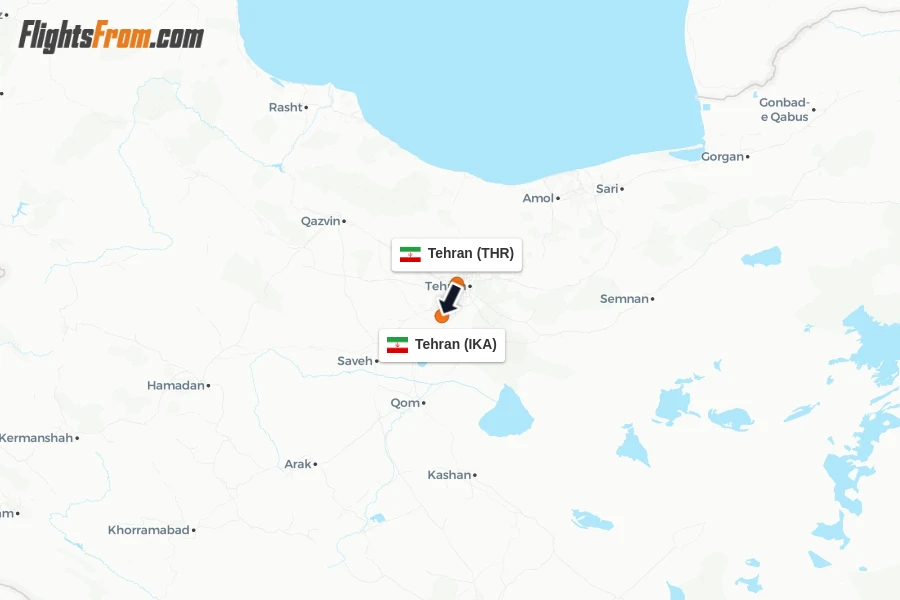 Flights from Tehran to Tehran route map